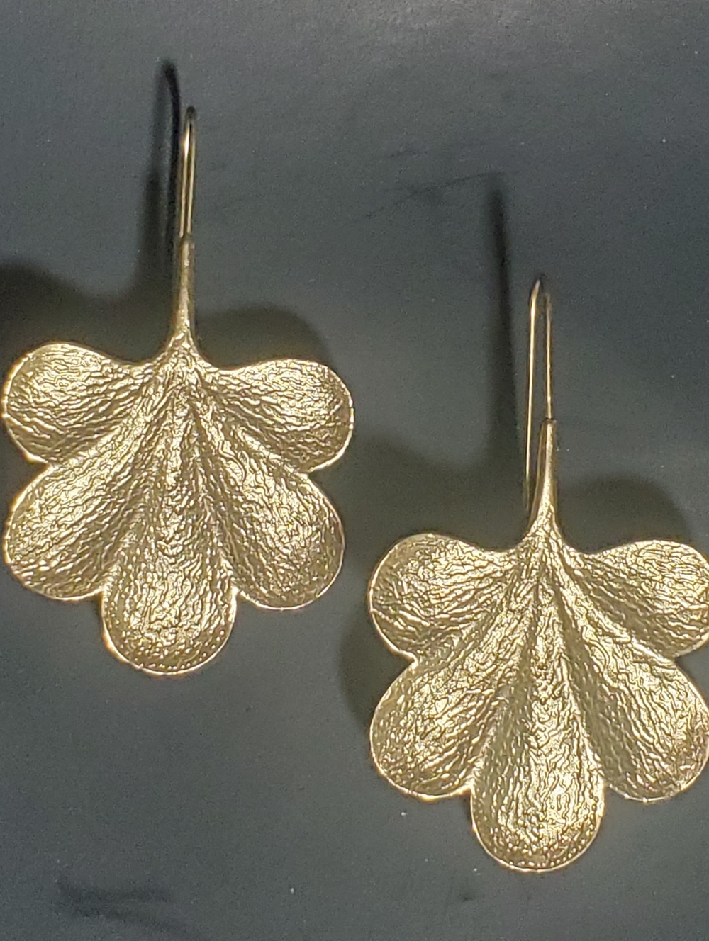 14K GOLD PLATED Gingko Leaf Shaped Dangle Earrings